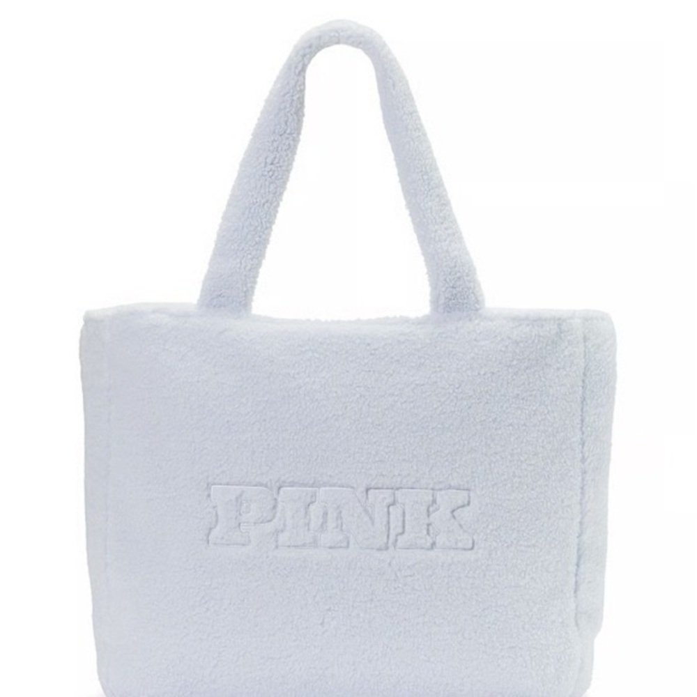NWOT Victorias Secret Pink Light Blue Plush Teddy Zip Tote Bag